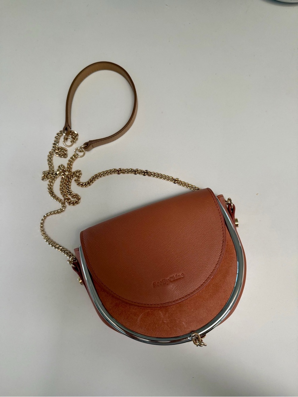 See by Chloé Leather Suede Saddle Crossbody Bag Brown